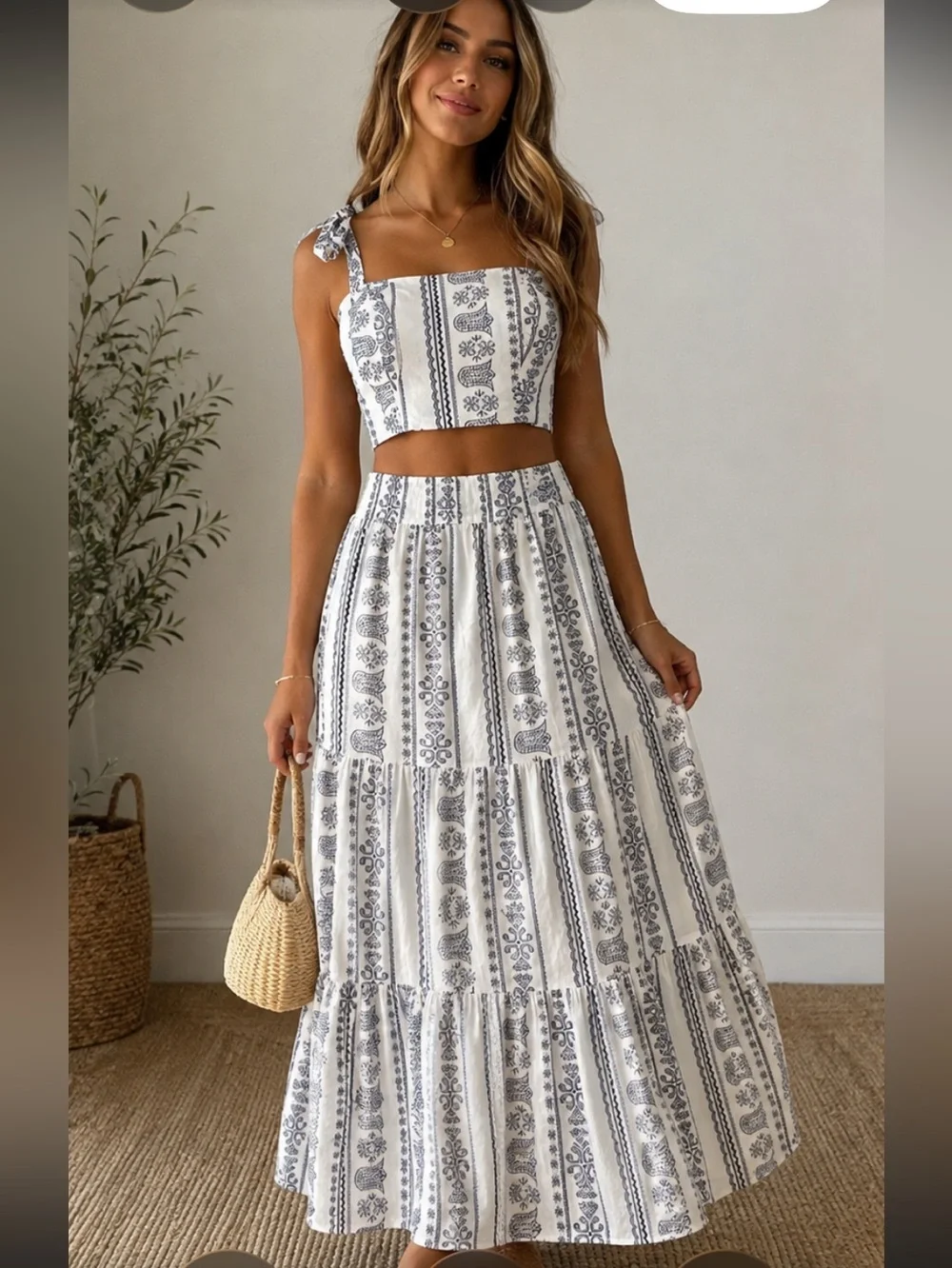 Stunning Boho Tiered Two-Piece Maxi Set